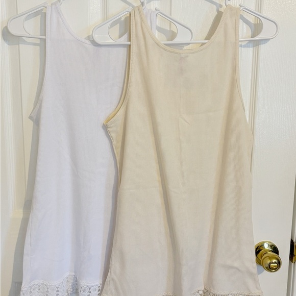 No Boundaries Lace Trim Tank Tops - White and Cream - Picture 8 of 11